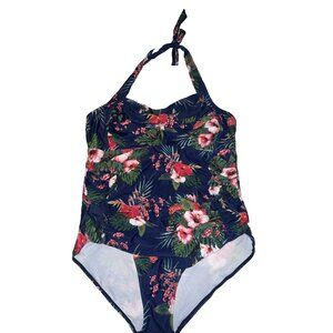 Women One Piece Swimsuit bathing suit Plus Size 22W floral print Halter tie